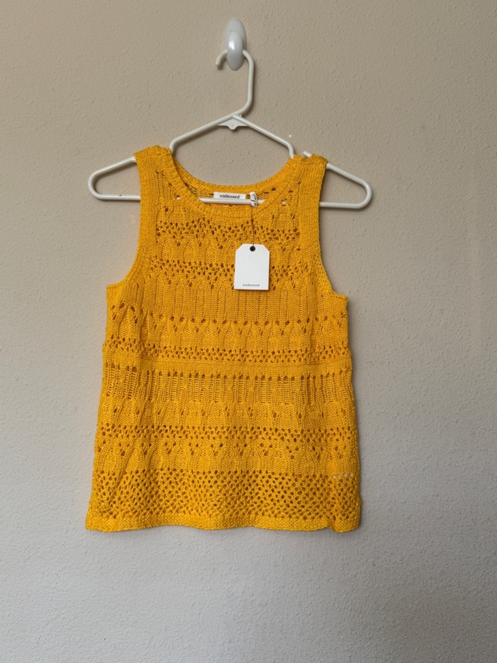 Embossed Bright Yellow Crochet Knit Tank..Size Small